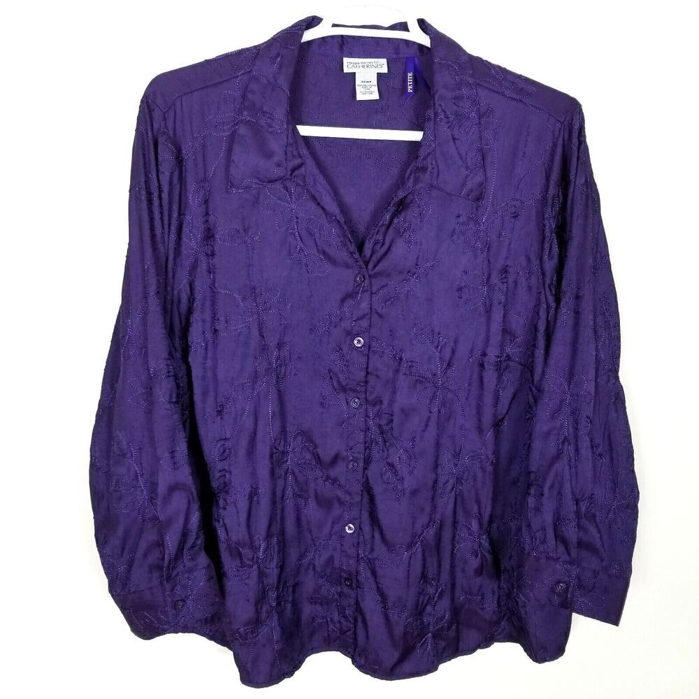 Maggie Barnes for Catherine's Women Plus Floral Embroidered Button Down Sz 3X P